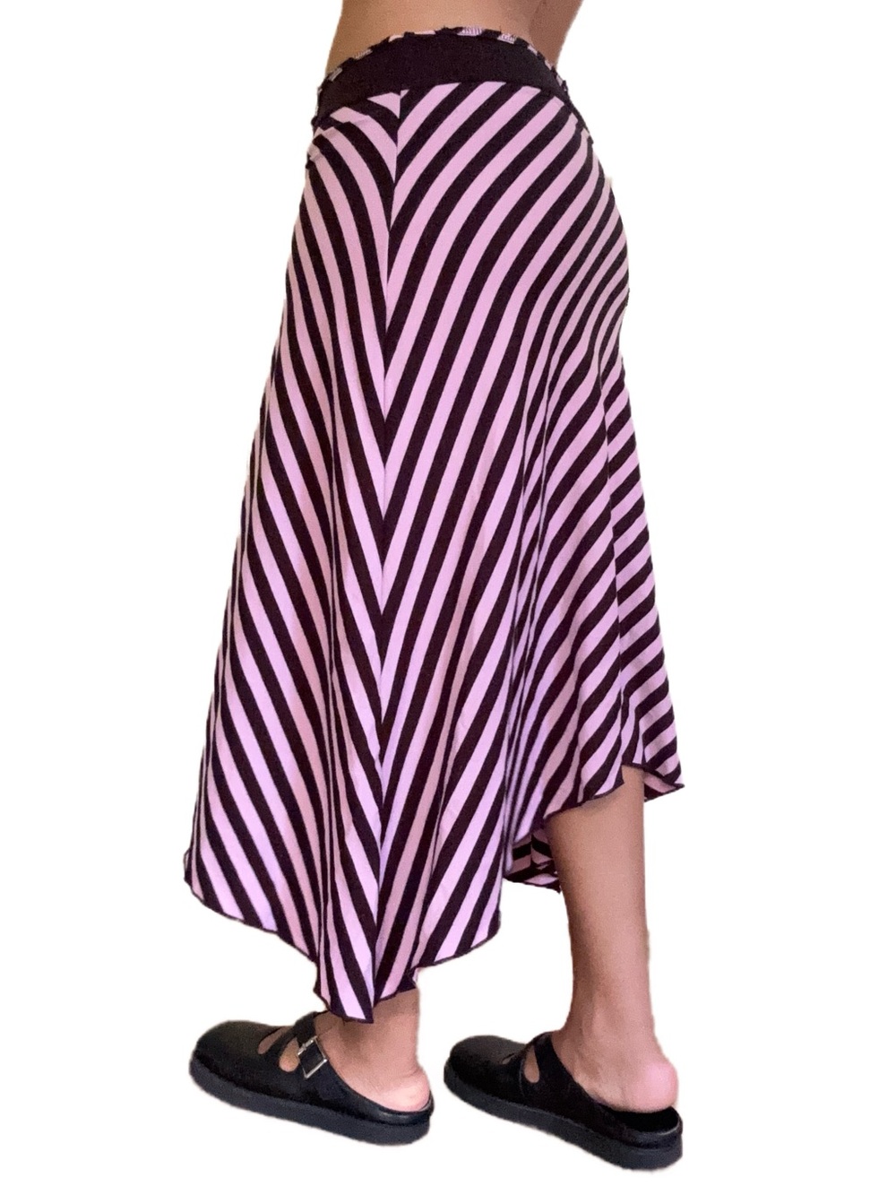 Y2K punk pink and black diagonal striped maxi skirt